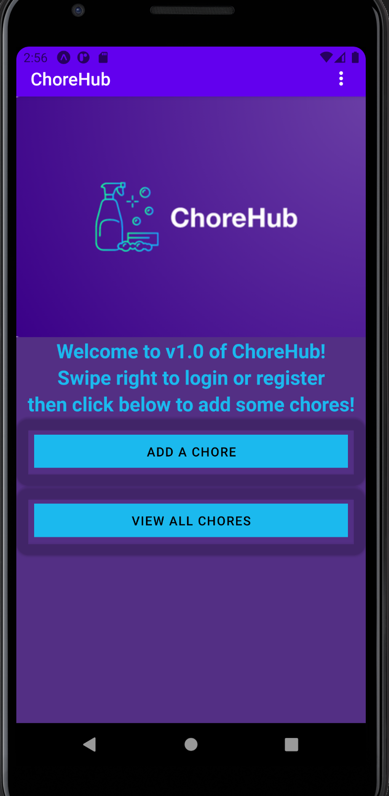 Picture of Android Phone running ChoreHub